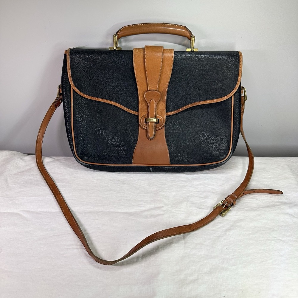 Dooney & Bourke Vintage 90s All Weather Leather Briefcase Satchel Black Brown